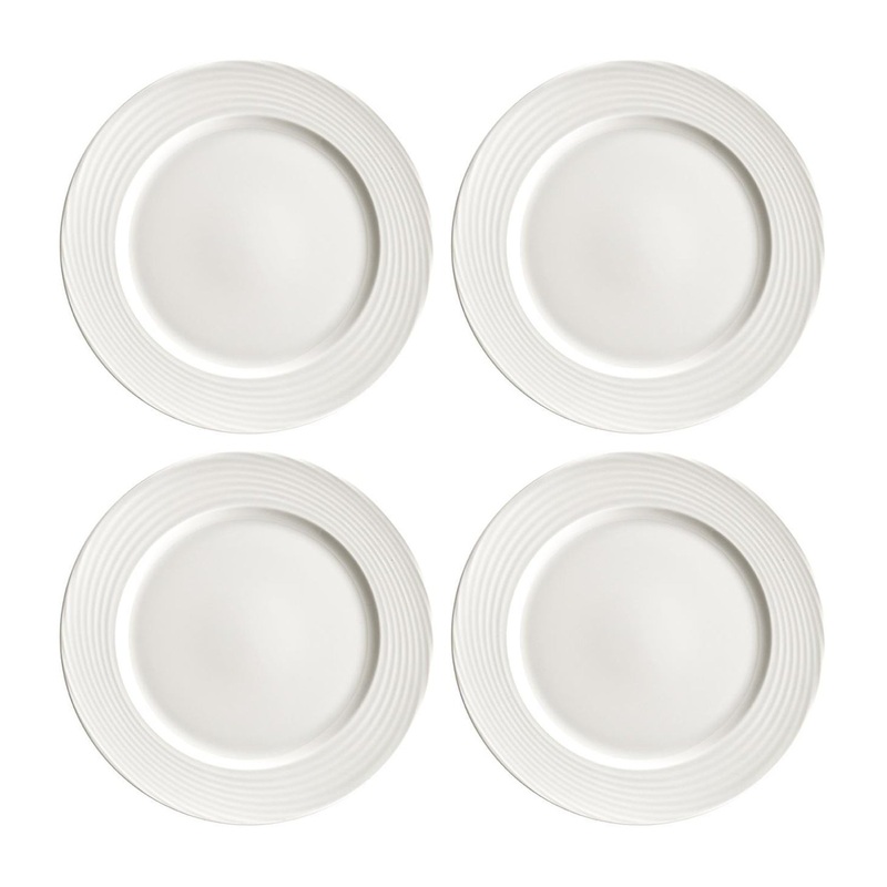 Loop dia.12″ Round Warm White Porcelain Plate (Set of 4)