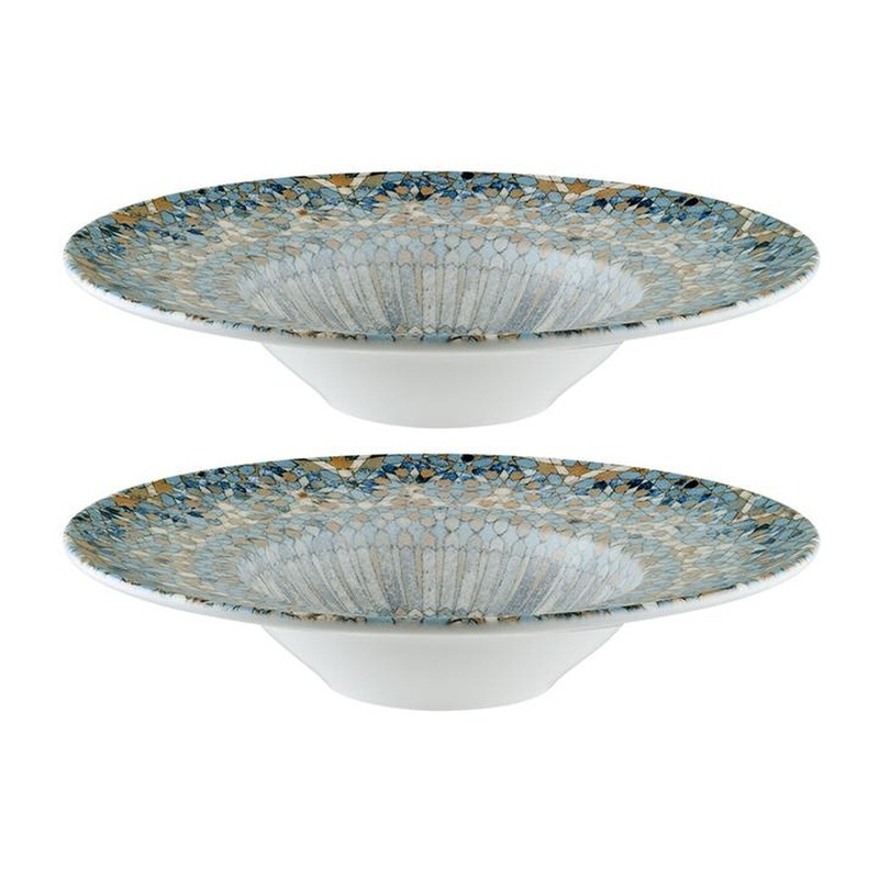 Luca Mosaic Matte dia.11″ h:2.5″ 14 oz. Round Decorated Porcelain Bowl (Set of 2)