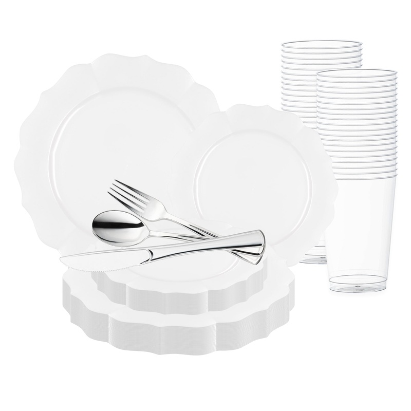 Pearl White Round Lotus Plastic Wedding Value Set