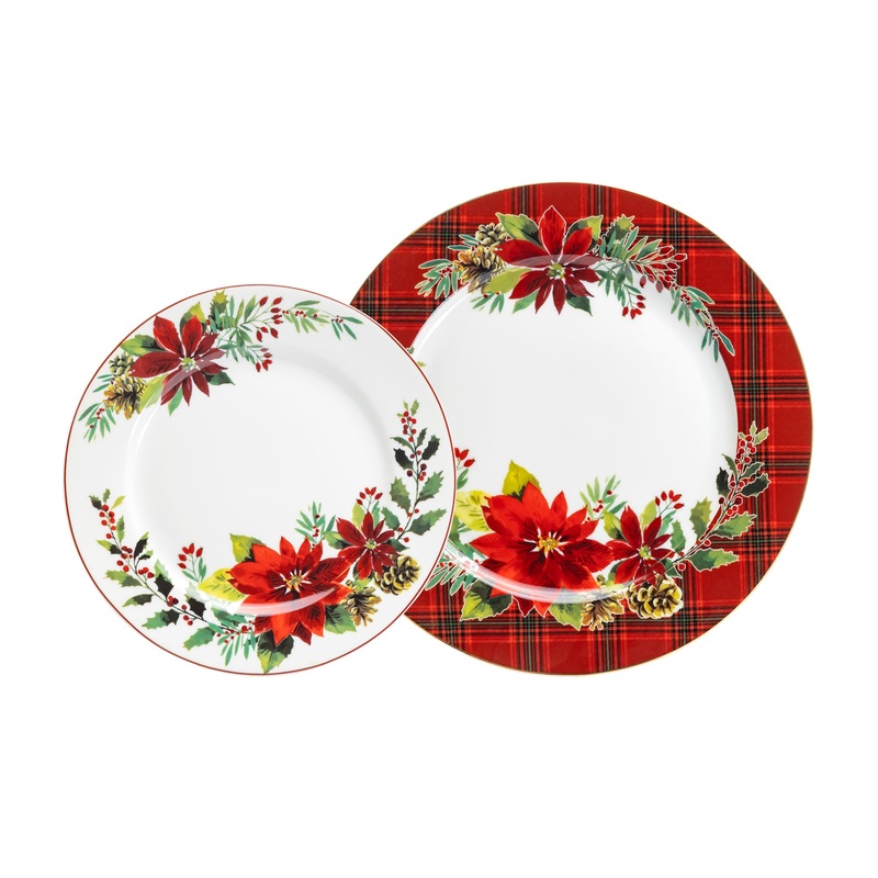 Poinsettia Pine Cone Fine Porcelain Dessert/Dinner Plate