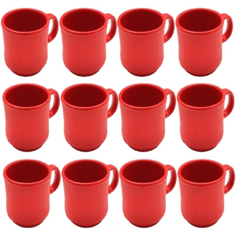 8 oz Bulbous Mug Melamine Pure Set of 12 – Dishwasher Safe Break-Resistant Coffee Cup Set Reusable Plastic Cup for Latte Cappuccino Cocoa Hot Tea Mocha Home Cafe Restaurants