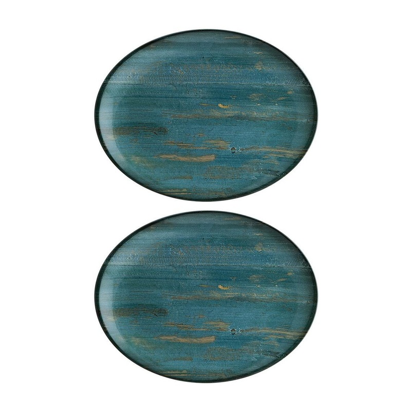 Madera 9.75″ x 7.5″ x h:1″ Oval Decorated Porcelain Platter (Set of 2)