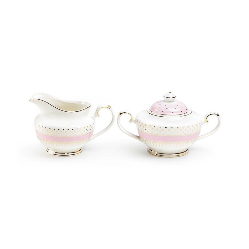 Pink Stripe with Gold Dots Fine Porcelain Sugar & Creamer Set – CLEARANCE