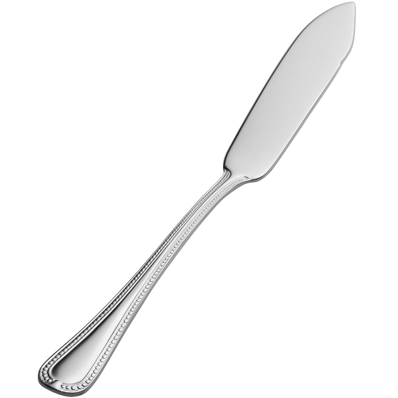 Bon Chef S713 Bolero 6 3/4″ 18/10 Extra Heavy Weight Stainless Steel Flat Handle Butter Spreader – 12/Pack