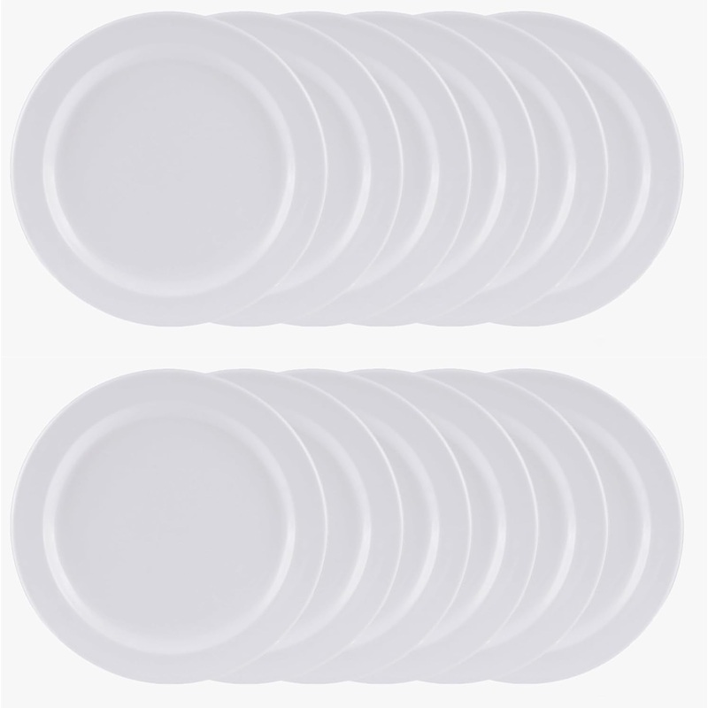 Round Plate Melamine Set of 12- Reusable Plates Kitchen Plates Dinnerware Serving Platter Dishes Dishwasher Safe Break-Resistant for Home Kitchen