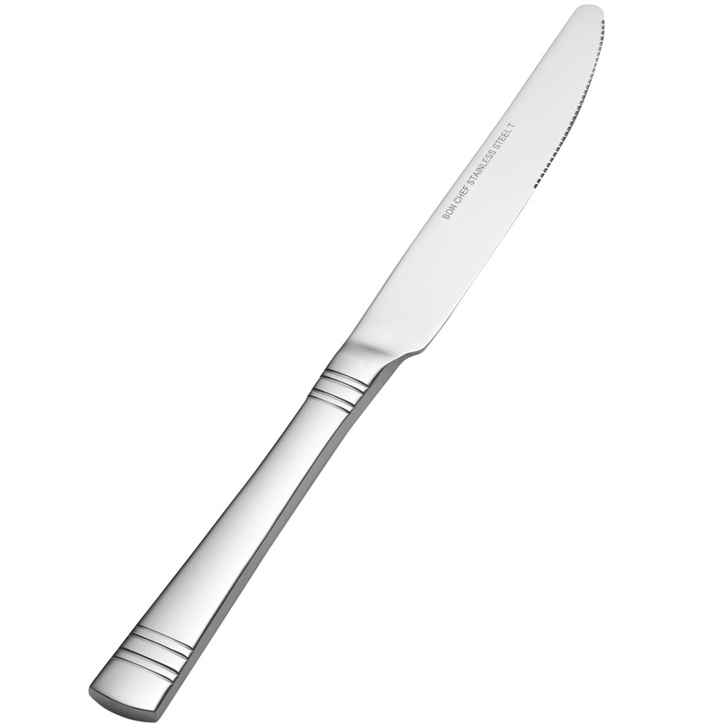 Bon Chef S2612 Julia 9 13/16″ 13/0 Stainless Steel European Size Solid Handle Dinner Knife – 12/Pack