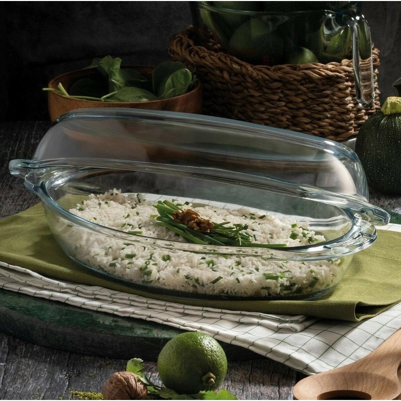 Pasabahce Borcam Glass Baking Dish with Lid for Oven, 125 Oz (3700 cc)