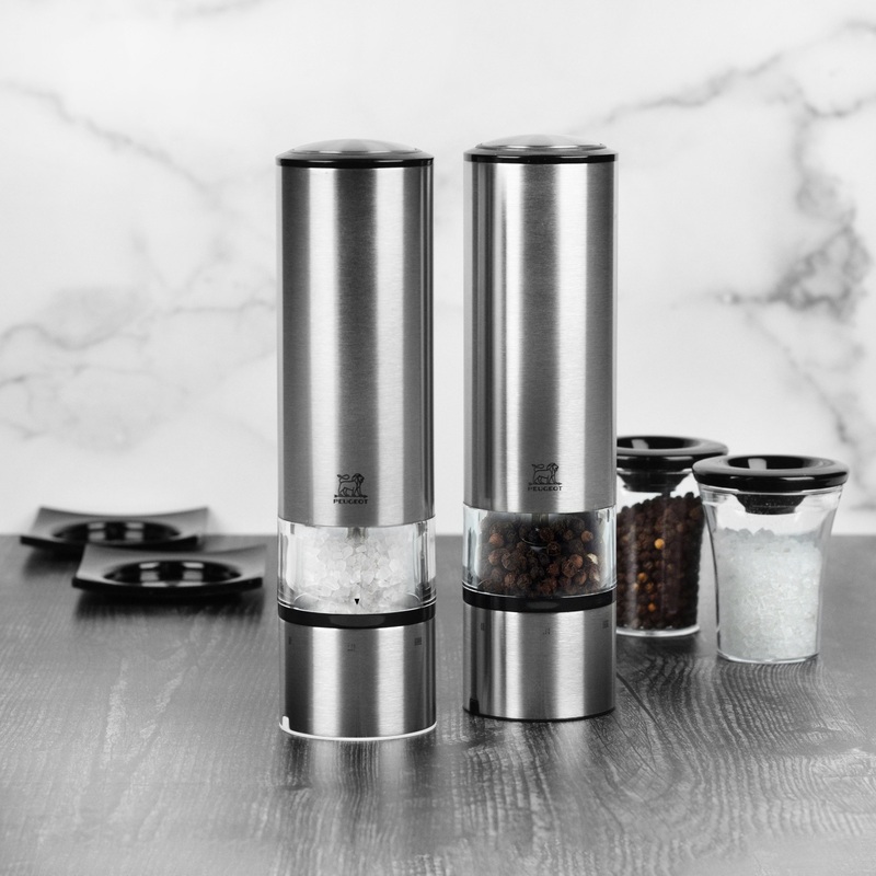 Peugeot Elis Sense 8″ Stainless Steel Electric Salt & Pepper Mill Set