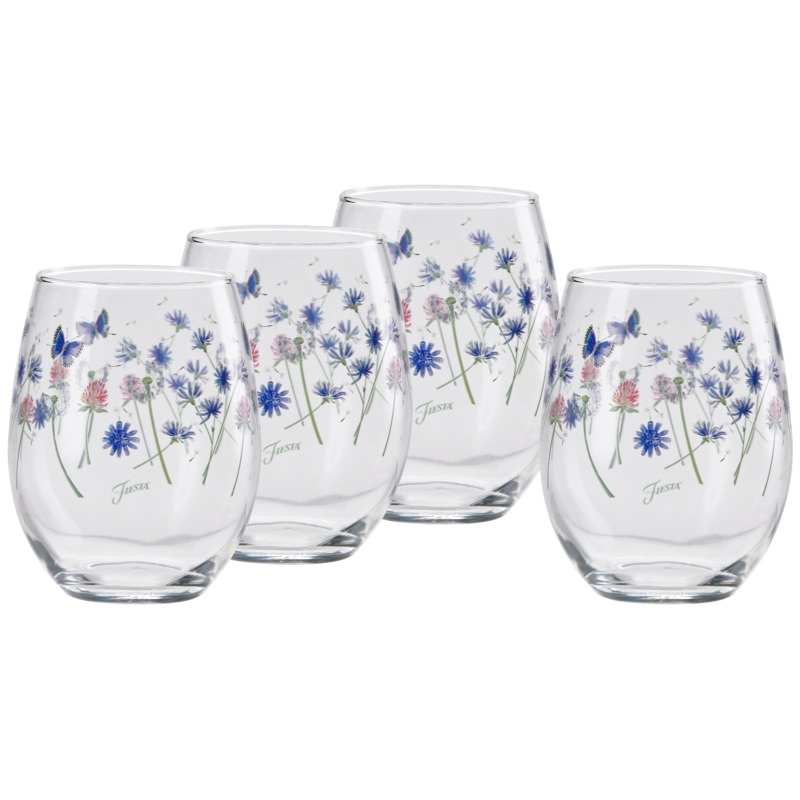 Breezy Floral 15 oz. Stemless Wine Glass  Set of 4