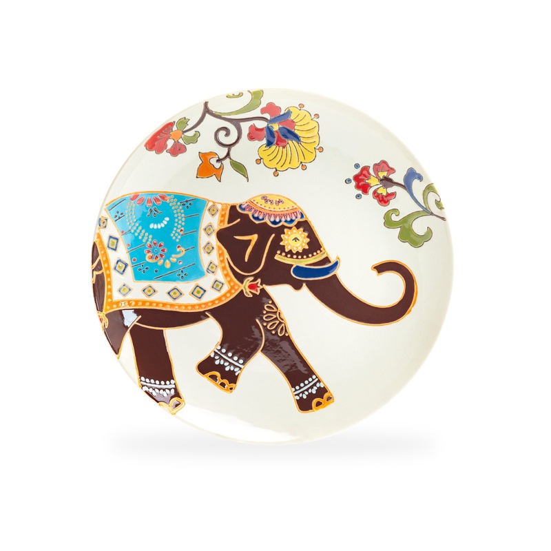 8.25″ Floral Elephant Hand Crafted and Painted Dessert/Salad Plate