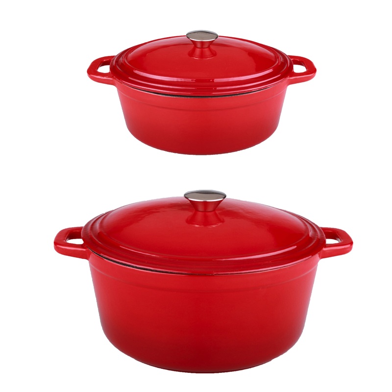 BergHOFF Neo 4Pc Cast Iron Cookware Set, 5qt. & 8qt. Dutch Ovens, Matching Lids, Red