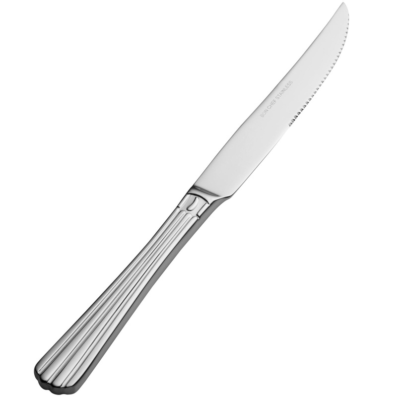 Bon Chef S1615 Britany 10″ 13/0 Stainless Steel Extra Heavy Weight European Solid Handle Steak Knife – 12/Pack