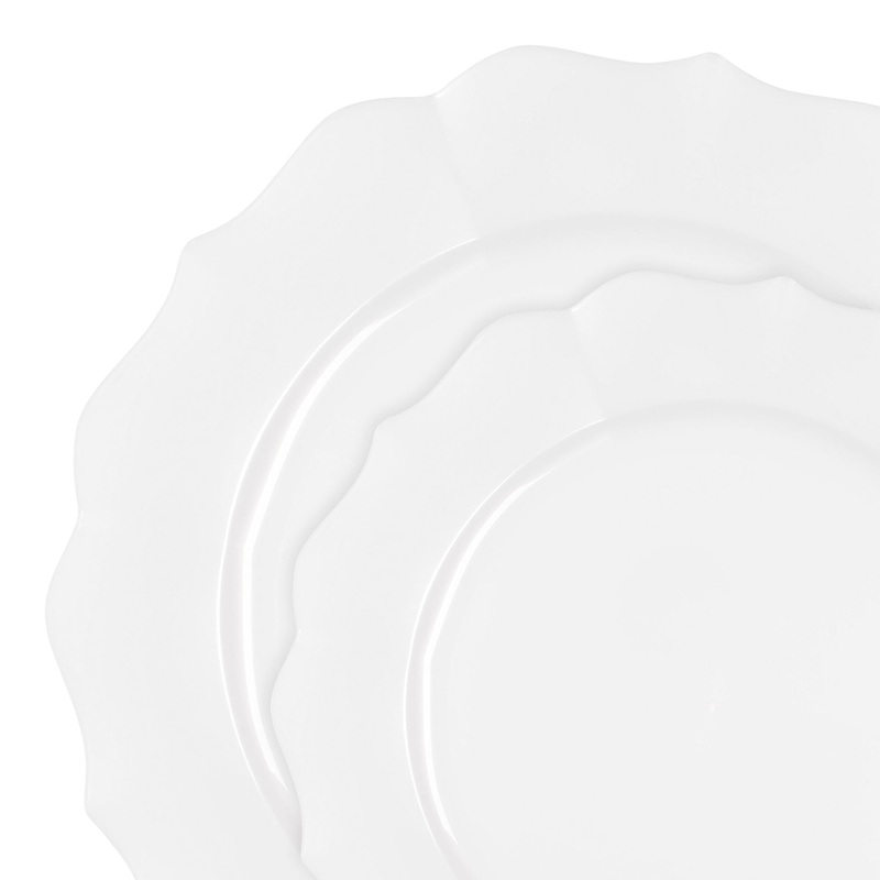 Pearl White Round Lotus Plastic Dinnerware Value Set
