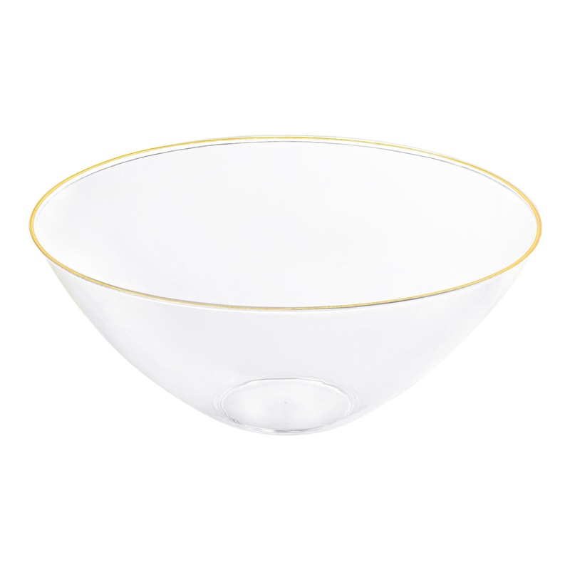 Clear with Gold Rim Organic Round Disposable Plastic Bowls (32 oz.)