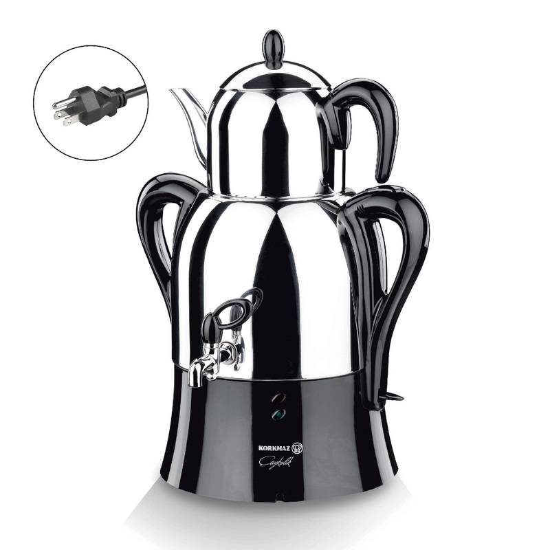 Korkmaz Caykolik A341-14 Stainless Steel Samovar 4.1 L Electric Inox Black 110 V US Plug