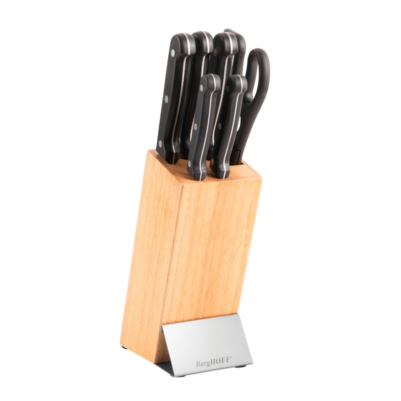 BergHOFF Quadra 7Pc Cutlery Set, Wood Block, Stainless Steel, Non-slip Base