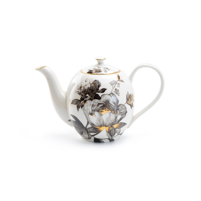 Black Gold Peony Fine Porcelain Teapot – CLEARANCE