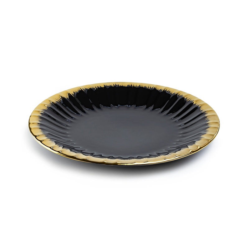 Black Gold Ripple Fine Porcelain Dinner Plate