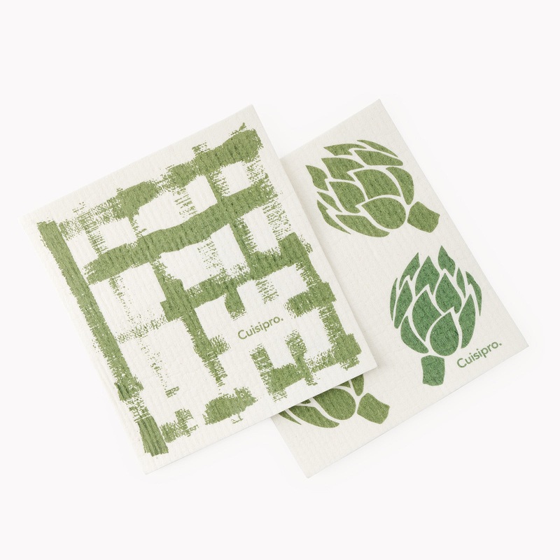 Cuisipro All Purpose Eco-Cloth Sponge Cloth, Green Stripe/Artichoke, Set of 2