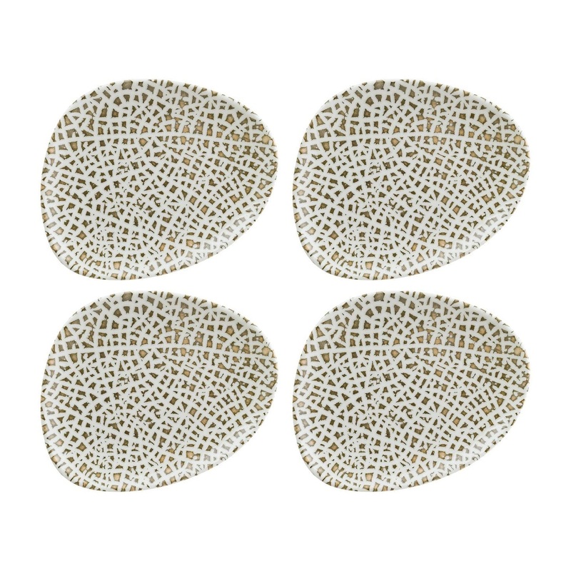 Lapya Wood 9.5″ x 7.5″ Organic Decorated Porcelain Plate (Set of 4)