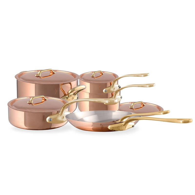 Mauviel M’Heritage M’200 B 10-Piece Copper Cookware Set With Brass Handles