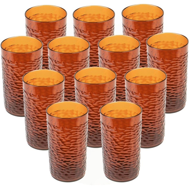 Pebble Tumbler Drinking Glasses Set of 12- Reusable Premium Water Iced Tea Glasses Dishwasher Safe Break-Resistant for Home and Restaurants