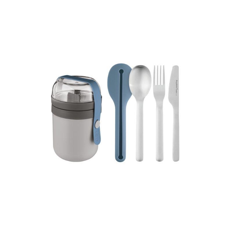 BergHOFF Leo 5Pc Travel Set with Dual Lunch Pot and Flatware, Blue