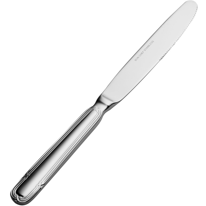 Bon Chef S812 Florence 9 5/8″ 13/0 Stainless Steel European Size Solid Handle Dinner Knife – 12/Pack