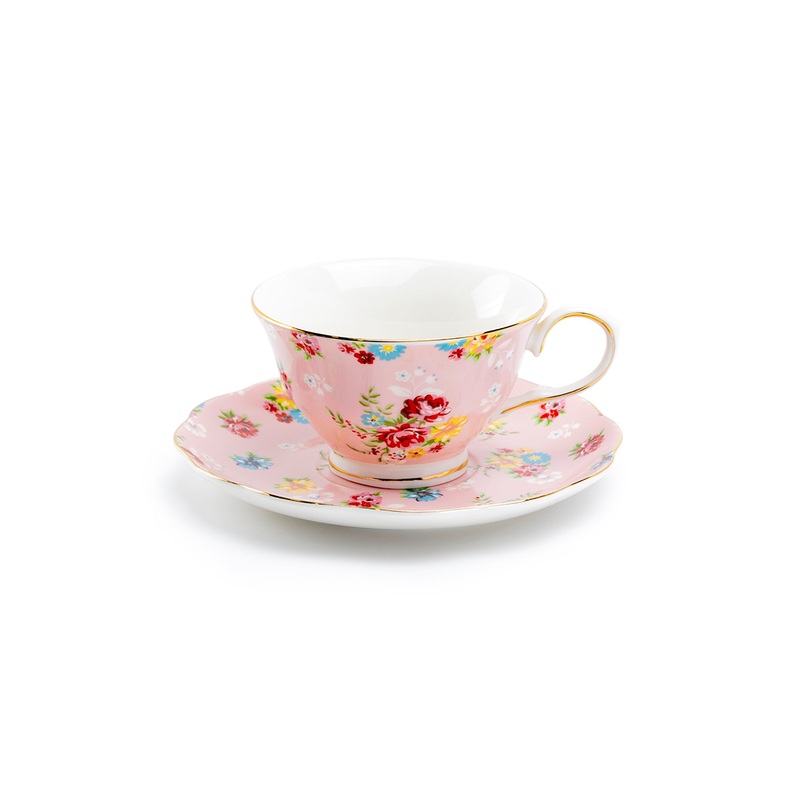 Pink Shabby Rose Fine Porcelain Tea Cup and Saucer