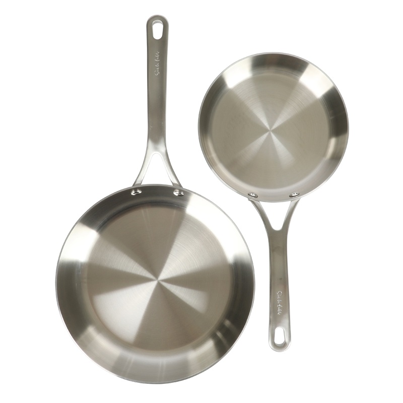 Sur La Table Pike and Pine 2-Piece 10 & 12 Inch Triply Stainless Steel Fry Pan Set w/ Stainless Steel Lids and Cast Handles