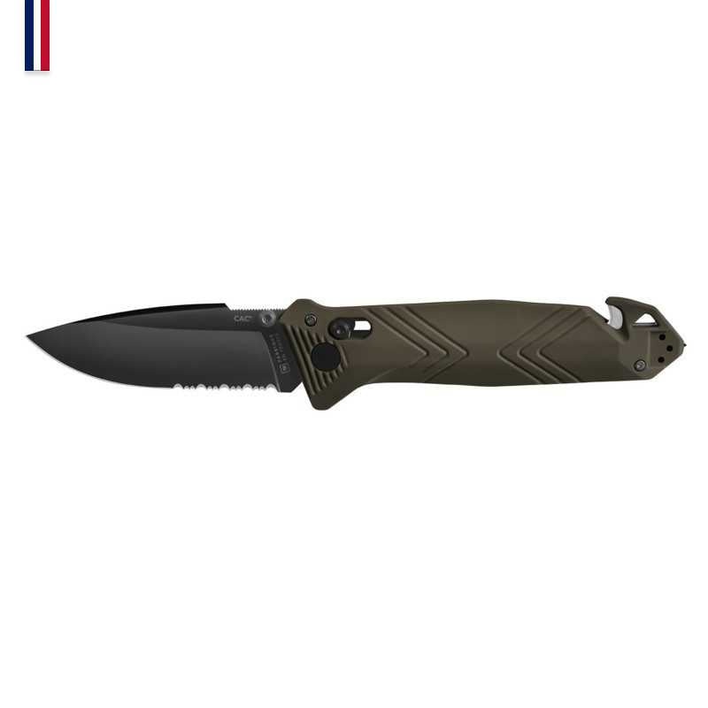 TB C.A.C. French Army Knife – PA6 Handle – Serrated – Army Green