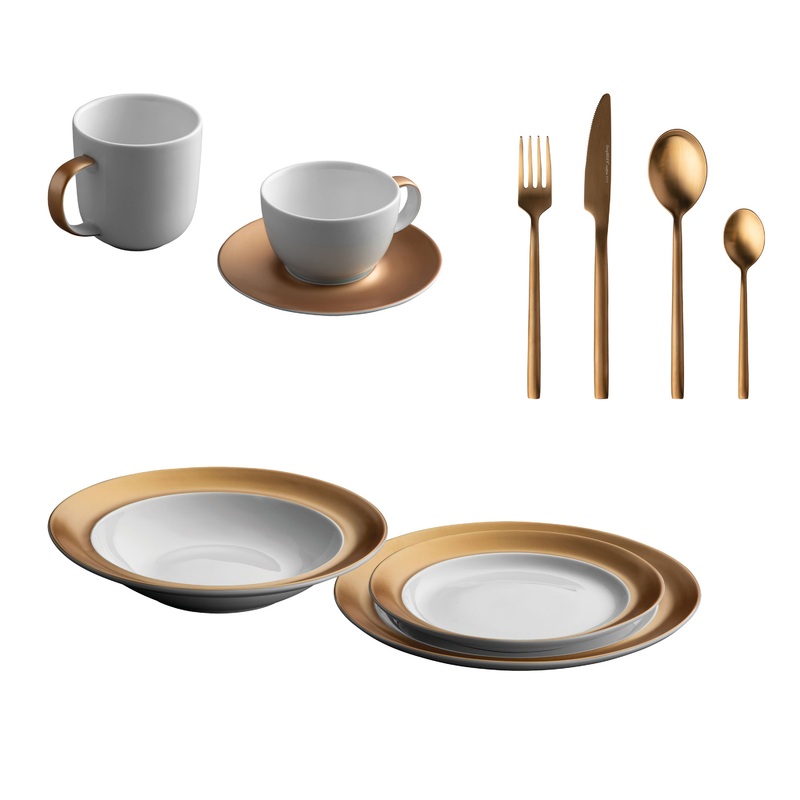 BergHOFF Gem 40pc Dinnerware & Flatware Set, White & Gold