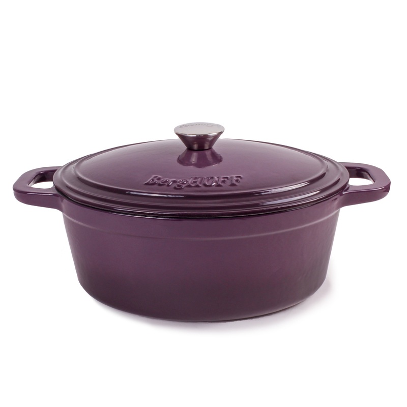BergHOFF Neo Cast Iron 8qt. Oval Dutch Oven 13″ with Lid, Purple