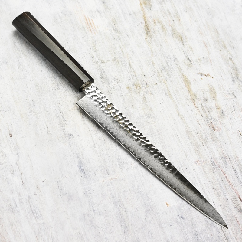 Takayuki Tsuchime Damascus 9.4″ Sujihiki with Ebony Handle