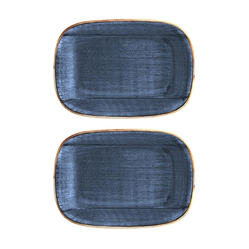 Dusk 6.5″ x 4.5″ x h:1.5″ 12 oz. Rectangular Blue Porcelain Deep Plate (Set of 2)