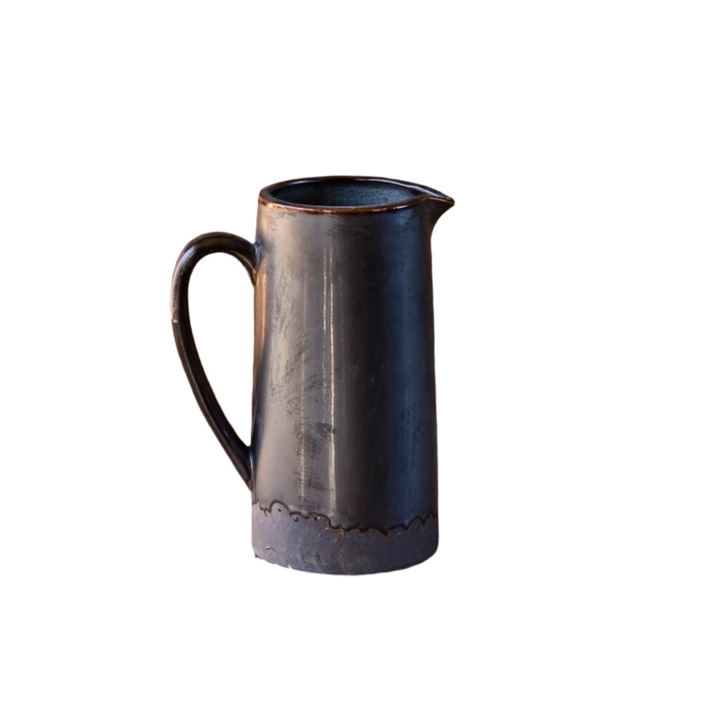 Smoked Glazed Pottery Tall Pitcher Vase