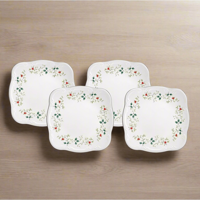 Winterberry Set of 4 Square Dinner Plates