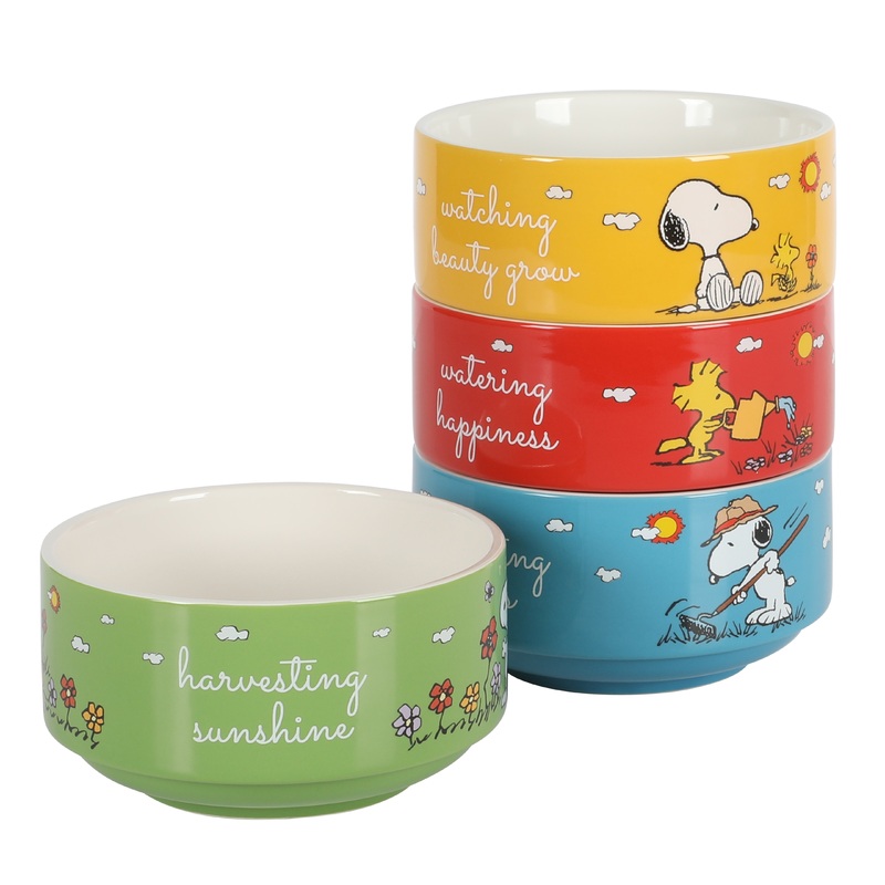 Peanuts Snoopy 4-Pack Stackable 5.5″ Decorated Stoneware Bowl Set
