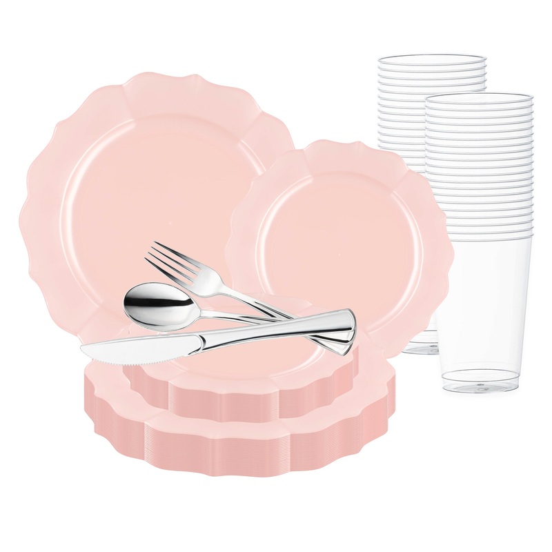 Pearl Pink Round Lotus Plastic Wedding Value Set