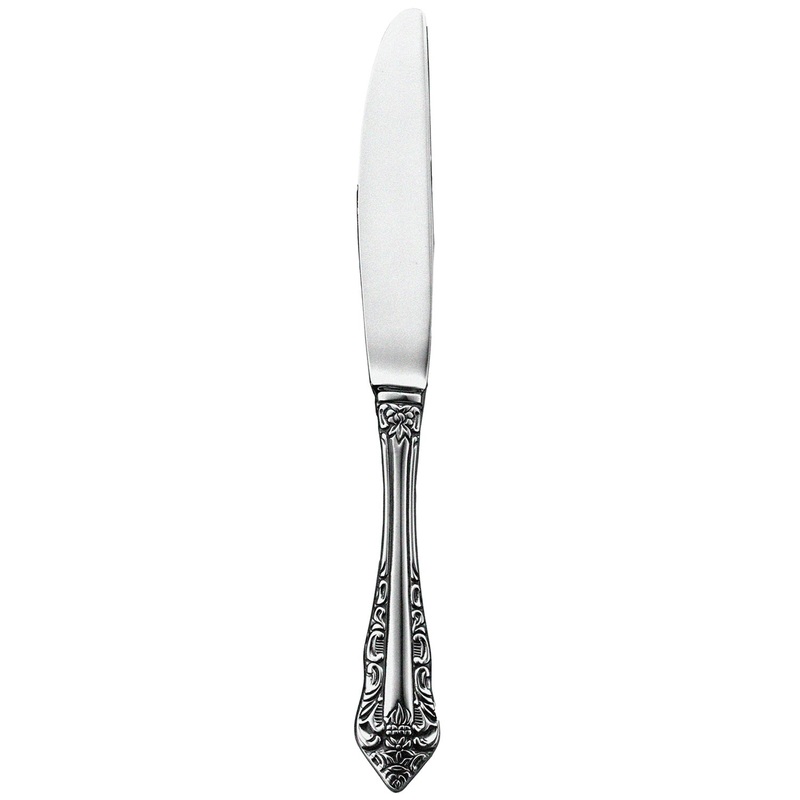 Walco 68451FS Classic Baroque 9 3/4″ 18/10 Fieldstone Finish Stainless Steel Extra Heavy Weight European Table Knife – 12/Pack