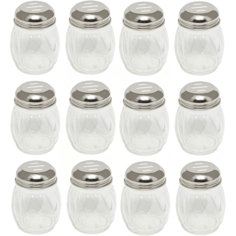 6 oz. Stainless Steel Slotted Swirl Glass Cheese Shaker Set of 12- Swirl design for Spices Parmesan Cheese Spice Shakers Salt & Pepper Shakers