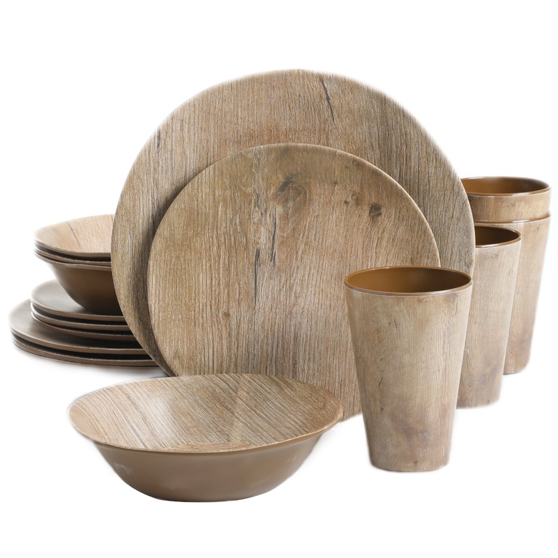 Gibson Home Woodlands Round 16-Piece Melamine Dinnerware Set