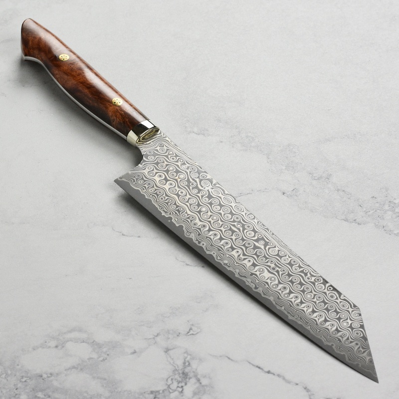 Nigara Anmon SG2 Damascus 9.4″ Kiritsuke, Quince Wood