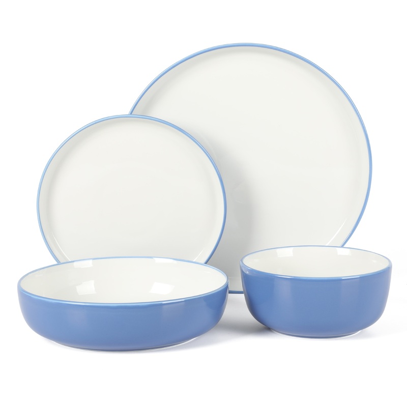 Sur La Table Kitchen Essentials 16-Piece Two-Tone Porcelain Dinnerware Plates and Bowls Set