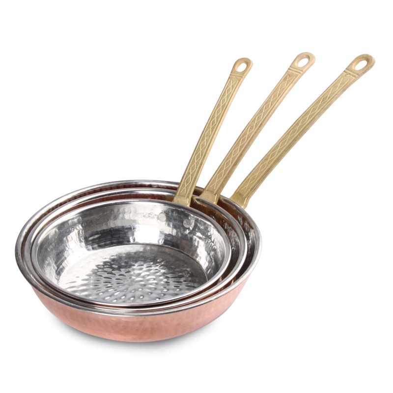 Traditional Turkish 3- Piece Copper Pan Set with Brass Handles, (5.5″-6.3″-7.1″)