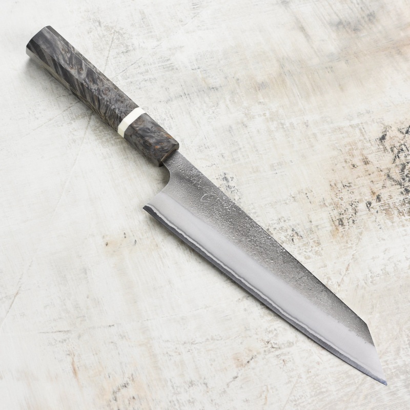 Yoshikane Shirogami #2 Nashiji Stainless Clad 8.25″ Kiritsuke, Stabilized Birch