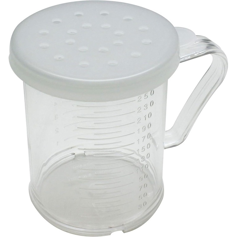 10 oz Polycarbonate Dredger with Handle 3 Snap-On Polycarbonate lids Set of 12- Dredge Shaker Spice Shaker
