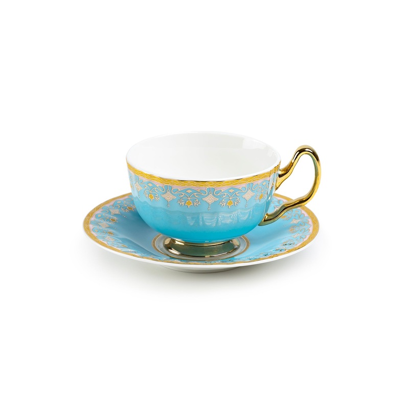 Blue Floral Toile Fine Porcelain Tea Cup and Saucer