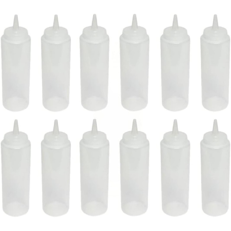 Set of 12 Squeeze Condiment Dispensing Bottles 8 oz – Plastic Squeeze Bottle For Sauces Spreads Ketchup Mustard Mayo Hot sauces and Olive oil