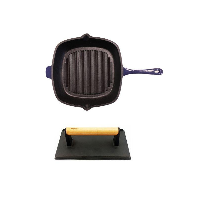 BergHOFF Neo 2pc Cast Iron 11″ Grill Pan with Steak Press, Purple